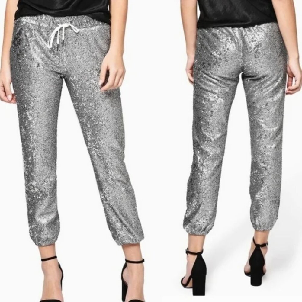 NWT David Lerner Silver Sequin Jogger Pant - Picture 12 of 16